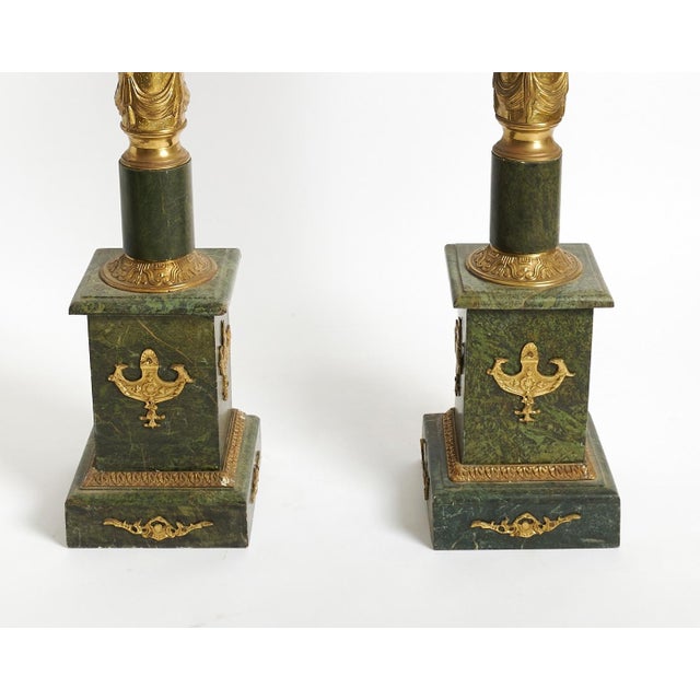 Italian Empire Style Gilt-Bronze / Green Marble Pedestals For Sale - Image 4 of 11