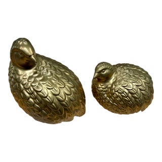 Vintage Japanese Kutani Gold Ceramic Quail Figurine Mid Century Japan MCM, Set of 2 For Sale