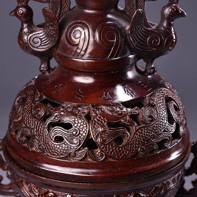 Bronze Vintage Bronze Tripod Censer With Dragon Motif - 28cm For Sale - Image 8 of 9