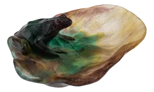 Vintage French La Pâte De Verre Large Frog on Lily Pad from Daum, 1960s