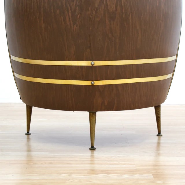 Vintage 1960s Barrel Shaped Dry Bar Liquor Cabinet For Sale - Image 4 of 12