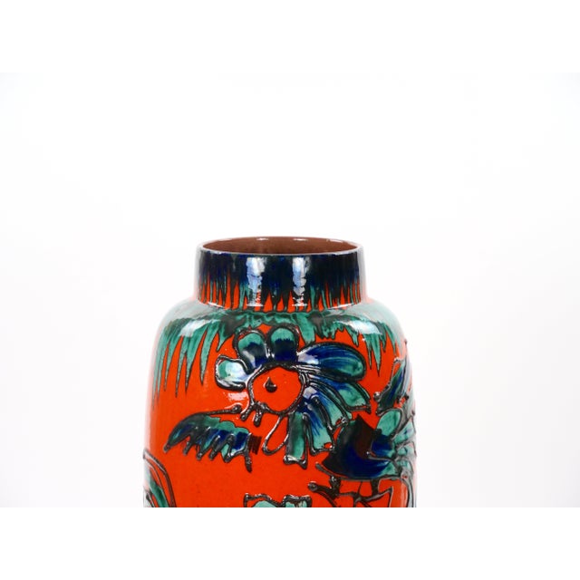 Large Mid-Century Scheurich Ceramic Vase in Burnt Orange and Green, West Germany For Sale - Image 4 of 11