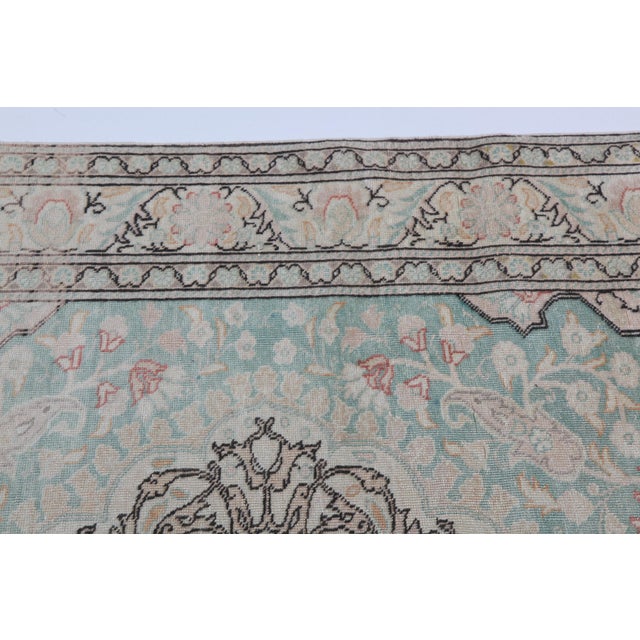 Turquoise 1960 Handmade Double Knotted Turkish Floor Rug -4' 9'' X 6' 10'' For Sale - Image 8 of 15