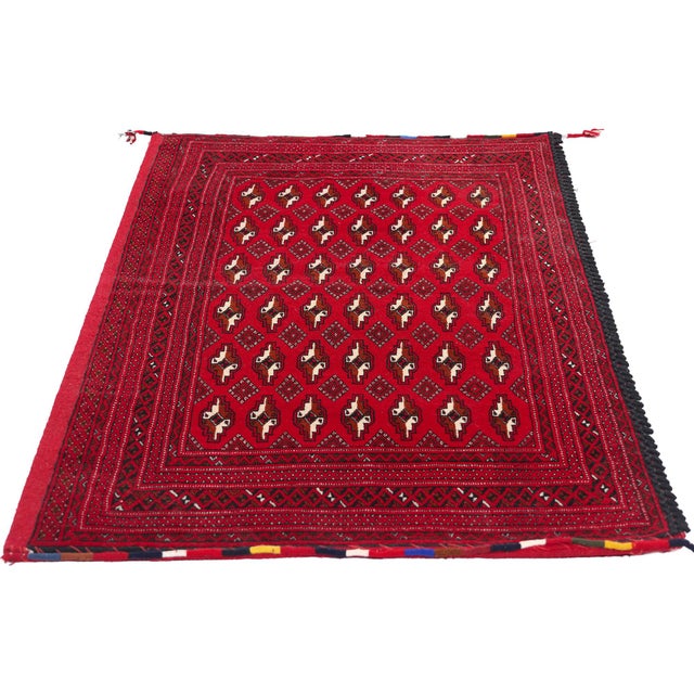 Mid-Century Modern Vintage Red Persian Turkoman Rug - 02'04 X 04'06 For Sale - Image 3 of 9