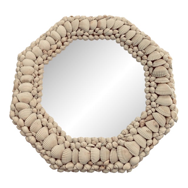 Vintage Shell Encrusted Octagon Mirror For Sale