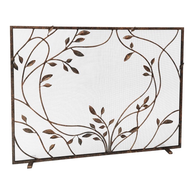 Tobacco Swirling Jasmine Vines Fireplace Screen For Sale
