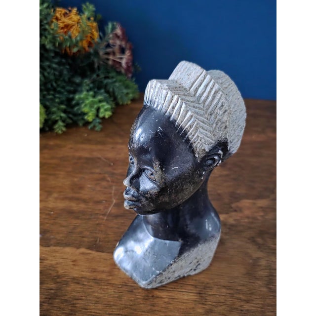 1970s Vintage Hand Carved African Stone Bust Sculpture For Sale - Image 5 of 16