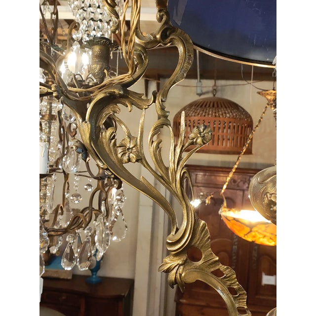 1880s French Bronze and Cobalt Opaline Chandelier – Var Region, Provence For Sale In New Orleans - Image 6 of 9