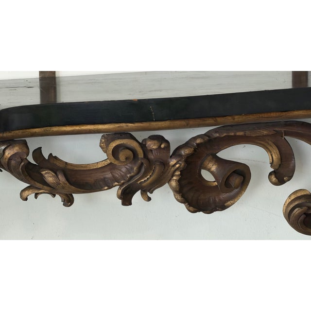 Black Antique Monumental Baroque Style Giltwood Console Table With Ebonized Top, 74.5” For Sale - Image 8 of 12