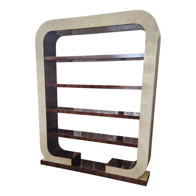 Art Deco Style Double-Sided Bookcase in Natural Parchment, 1980s For Sale - Image 6 of 10