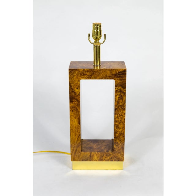 1970s Geometric Faux Bois Burl Wood Table Lamp For Sale In San Francisco - Image 6 of 9