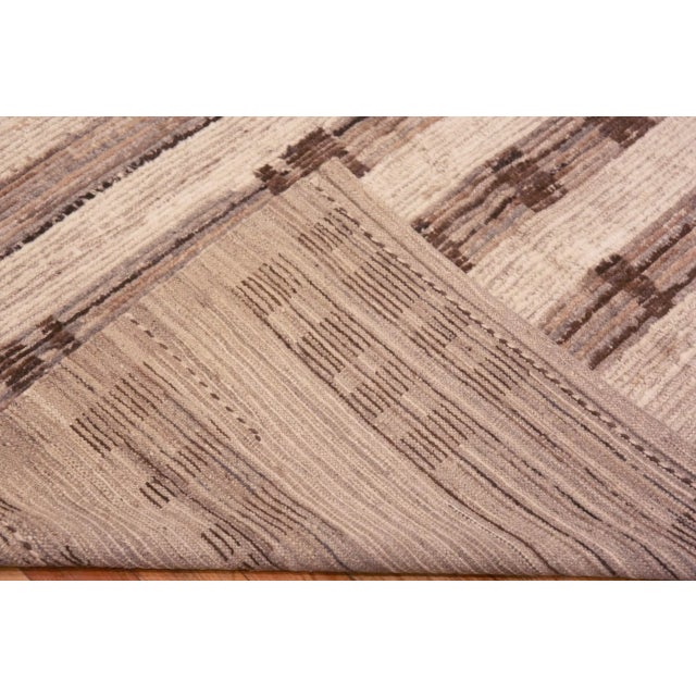 Earthy Brown Grey Modern Wool Pile Rug For Sale - Image 4 of 7