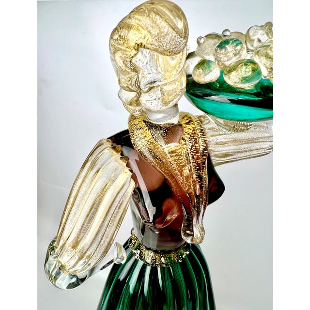 1960s Pair of Tall Mid 20th Century Gilded Murano Art Glass Figures by Gino Fort For Sale - Image 5 of 13
