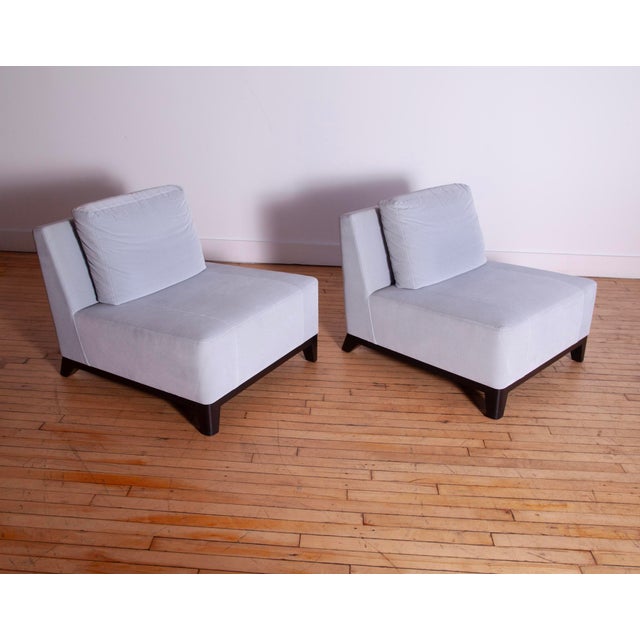 Holly Hunt Pair of Holly Hunt "Ofuro" Chairs in Sky Blue Mohair For Sale - Image 4 of 9