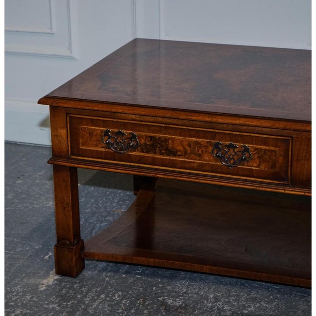 Wood Vintage Brights of Nettlebed Burr Walnut Coffee Table with Two Deep Drawers For Sale - Image 7 of 17