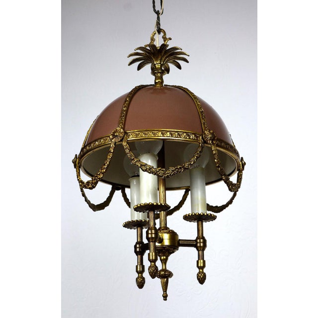 Vintage French Bouilette Brass and Metal Shade Chandelier, 1940s For Sale - Image 9 of 15
