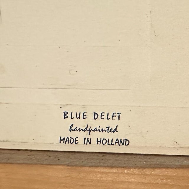 Wood Vintage Oak Framed Delft Blue/White Tile Wall Decor - Dutch Sailing Ships Whale For Sale - Image 7 of 7