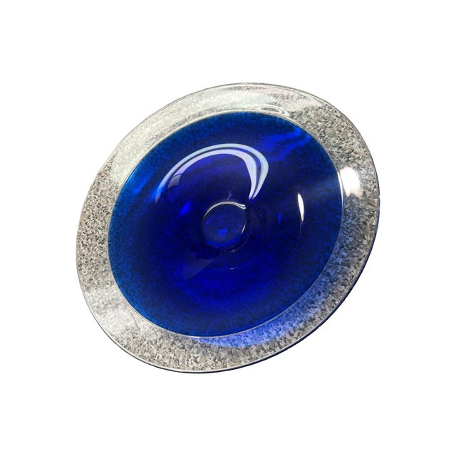 Mid-Century Modern Vintage Maleras Sweden Crystal Art Glass Bowl Cobalt Blue Original Box Swedish MCM Art Glass Catchall For Sale - Image 3 of 10