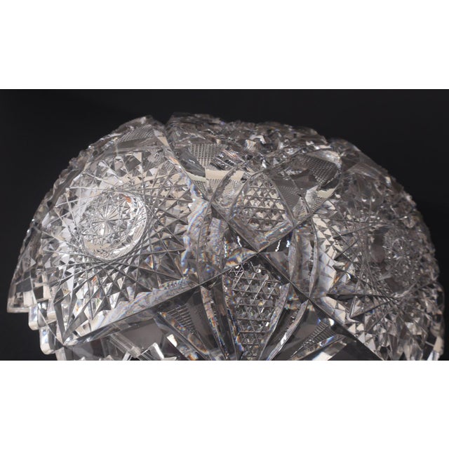 Glass American Brilliant Period Cut Crystal Bowl – 7" – Deep Hobstars & Sawtooth Rim For Sale - Image 7 of 10