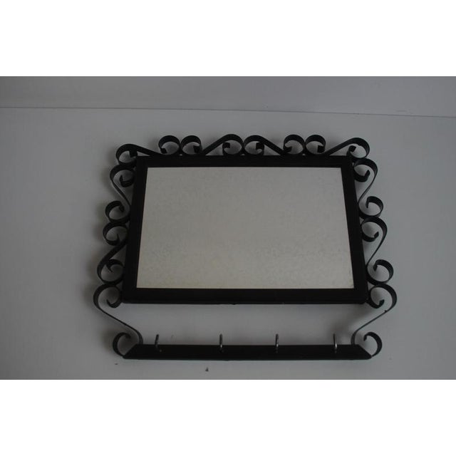 Black Vintage Metal Wall Mirror with Hooks, 1960s For Sale - Image 8 of 10