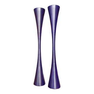 Rare 1960 Verner Panton Vip-302-1 Candlesticks Svend Andersen Denmark Purple Reversible Wood Pair For Sale