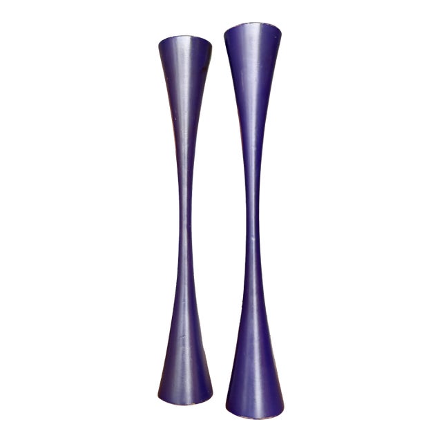 Rare 1960 Verner Panton Vip-302-1 Candlesticks Svend Andersen Denmark Purple Reversible Wood Pair For Sale