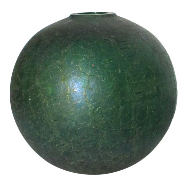 Green Glass Globe With Irridescent Flash Glaze. For Sale