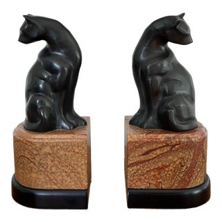 Vintage Art Deco Bronze Patinated Cat Bookends Jacques Nam Manner For Sale