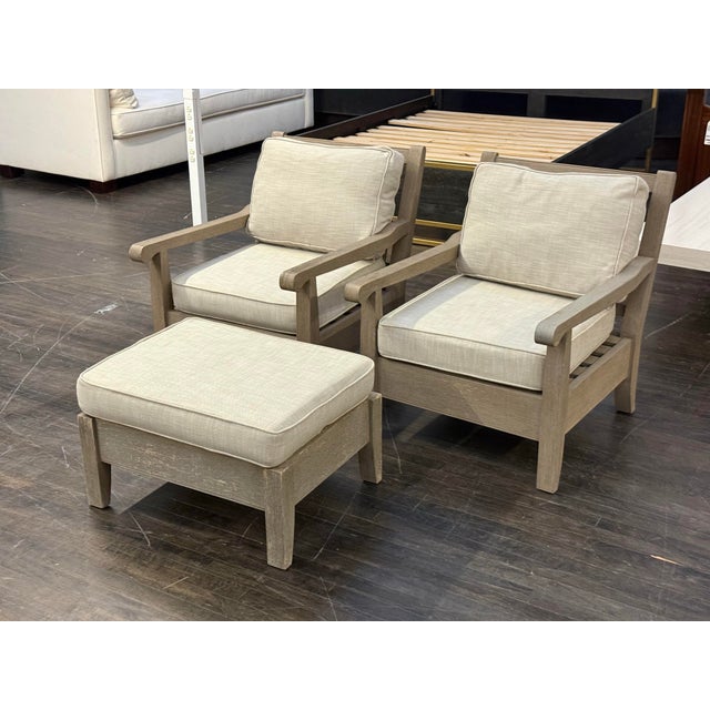 Restoration Hardware Restoration Hardware Outdoor Leagrave Lounge Chairs + Ottoman, Set of Three For Sale - Image 4 of 12