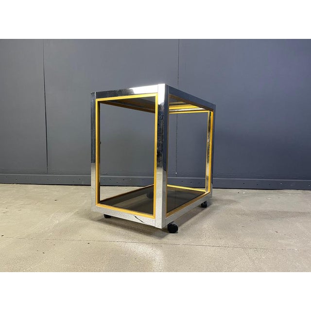 Metal Italian Brass and Chrome Drinks Trolley, 1970s For Sale - Image 7 of 11