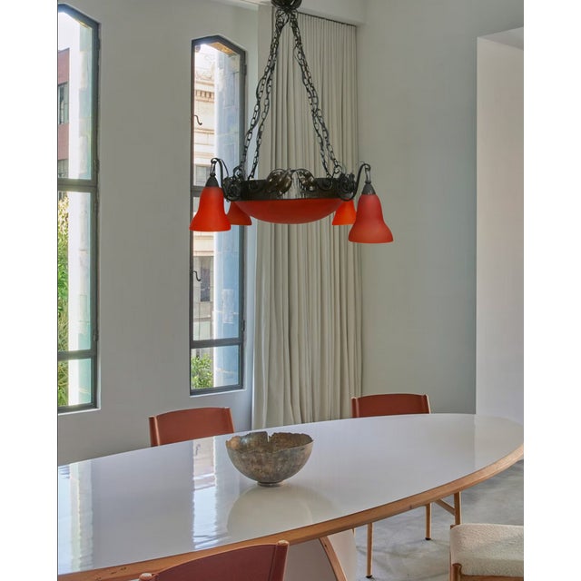 French Art Deco Art Nouveau Pate de Verre Chandelier, 1980s For Sale - Image 9 of 11