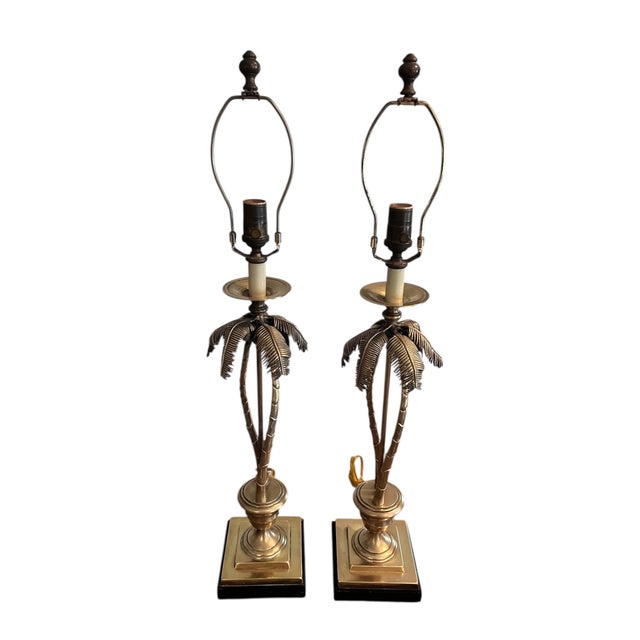 1990s Pair of Solid Brass Palm Tree Table Lamps For Sale In West Palm - Image 6 of 11
