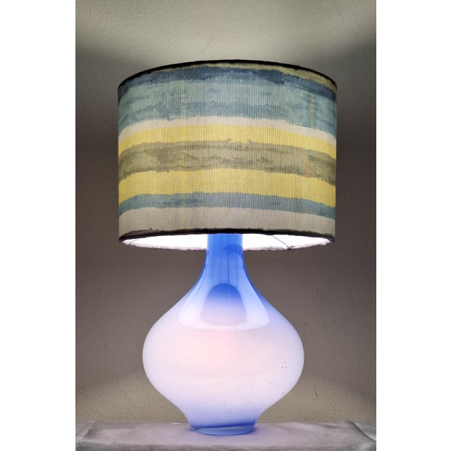 Vintage Table Lamp with Internally Illuminated Blue Glass Base and Fabric Shade, 1970s For Sale - Image 4 of 8