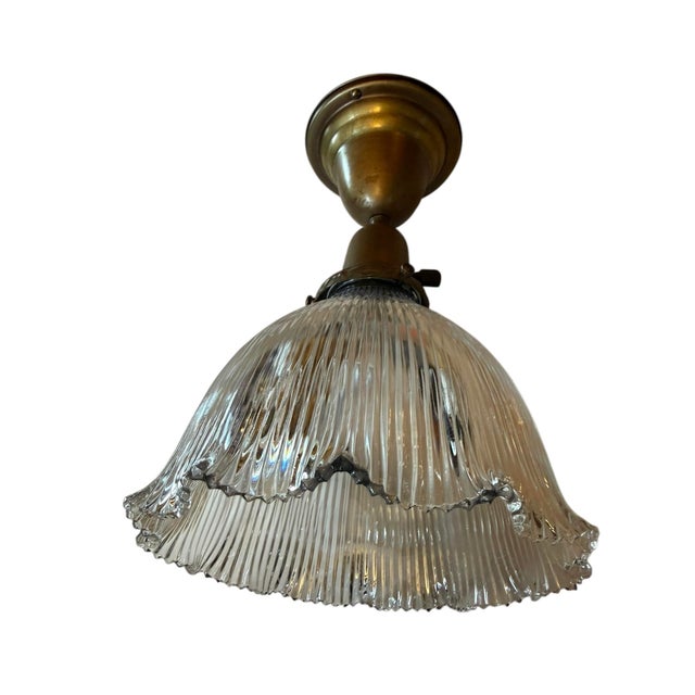 1920s Americana Fluted Halophane Shade Flushmount Light Fixture For Sale - Image 11 of 12