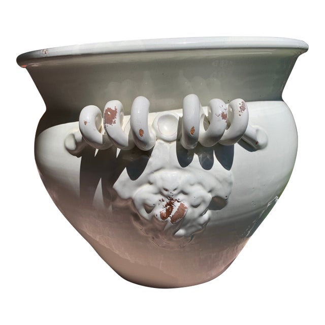 Vintage Tuscan White Terracotta Planter Cachepot For Sale