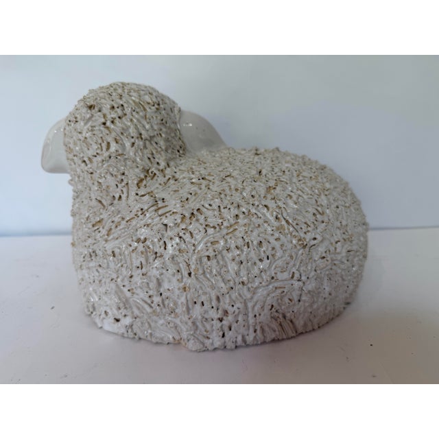 2020s English Staffordshire-Style Glazed Ceramic Recumbent Lamb Sculpture For Sale - Image 5 of 7