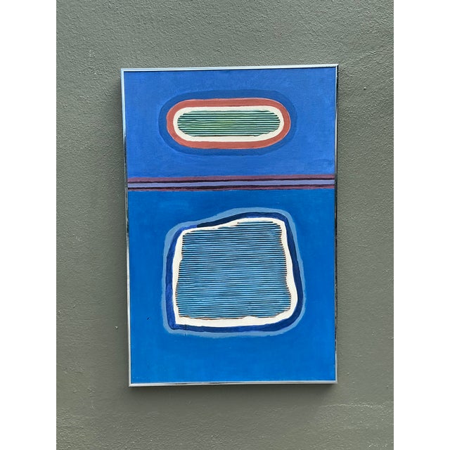 Blue Vintage Aboriginal Mixed Media Abstract on Canvas For Sale - Image 8 of 12