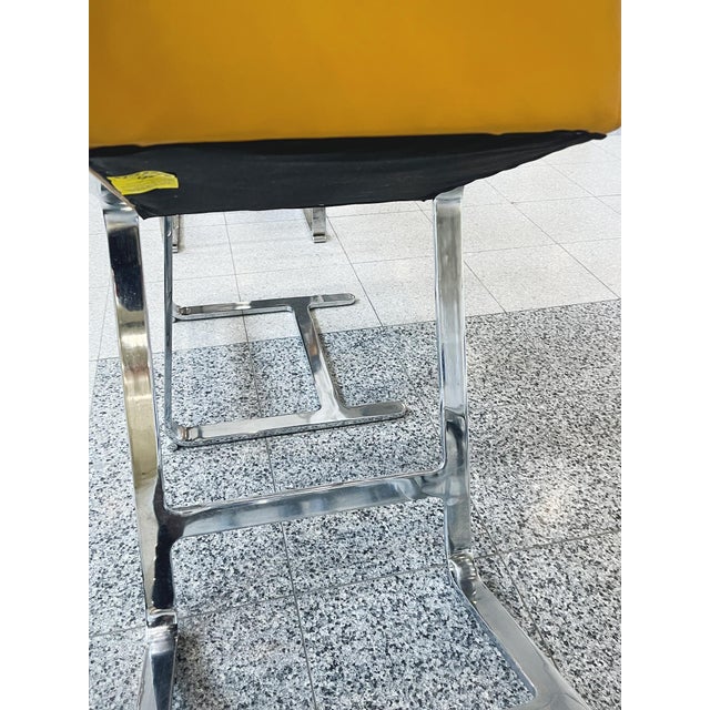 Mies Van Der Rohe Style Polished Steel & Yellow Leather Counter Stools - A Set of 3 For Sale - Image 12 of 12