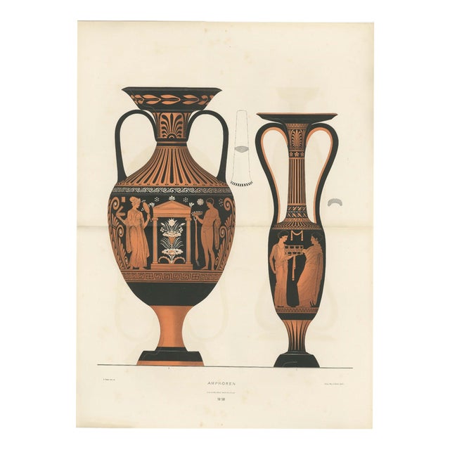 Albert Genick, Greek Amphorae with Classical Figures Double-Page, 1883, Lithograph For Sale