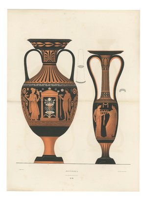 Albert Genick, Greek Amphorae with Classical Figures Double-Page, 1883, Lithograph