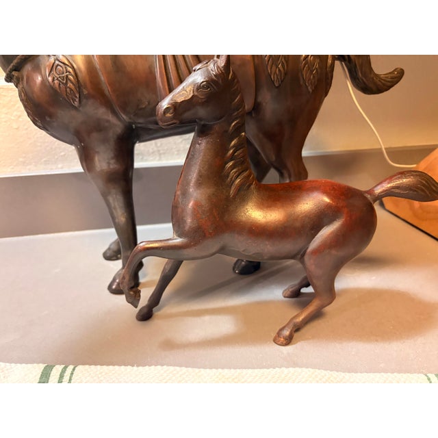 Chinese 1970s Tang Dynasty Style Brass Horse Sculptures - Matching Pair Set 22” - Unmarked For Sale - Image 3 of 12