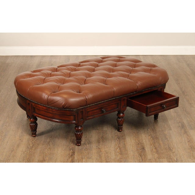 Traditional CTH Sherrill Occasional English Regency Style Tufted Leather Ottoman For Sale - Image 3 of 12