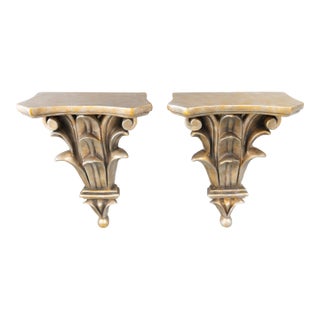 Vintage Italian Silver & Gold Gilt Wall Brackets Shelves - A Pair For Sale