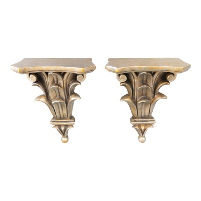 Vintage Italian Silver & Gold Gilt Wall Brackets Shelves - A Pair For Sale