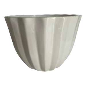1950's White Glaze Ribbed Ceramic Art Deco Style Cachepot Planter