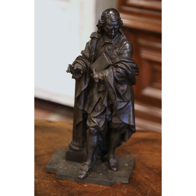 19th Century Patinated Spelter Figure of French Philosopher Blaise Pascal For Sale - Image 4 of 13
