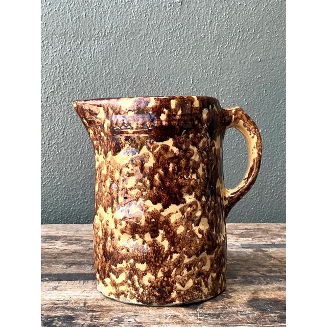 Vintage Ceramic Spatterware Pitcher For Sale - Image 4 of 12