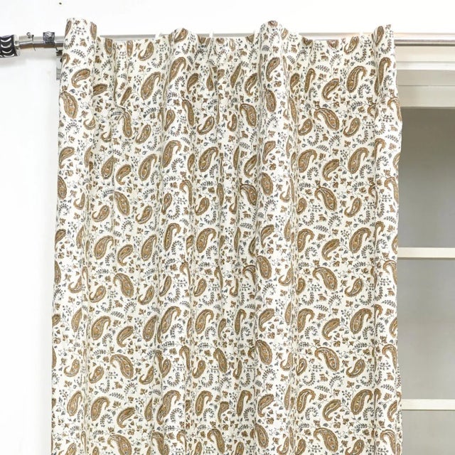 Decorative Coloured Linen Curtain Hand Block Print With Floral Motifs Size 54"Wx120"L- Keri Jaal For Sale - Image 4 of 6