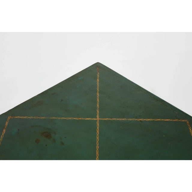 Wood Tommi Parzinger Green Leather Occasional Table, Model No. 3303, Ca. 1955 Ebonized Wood, Embossed Leather. For Sale - Image 7 of 9