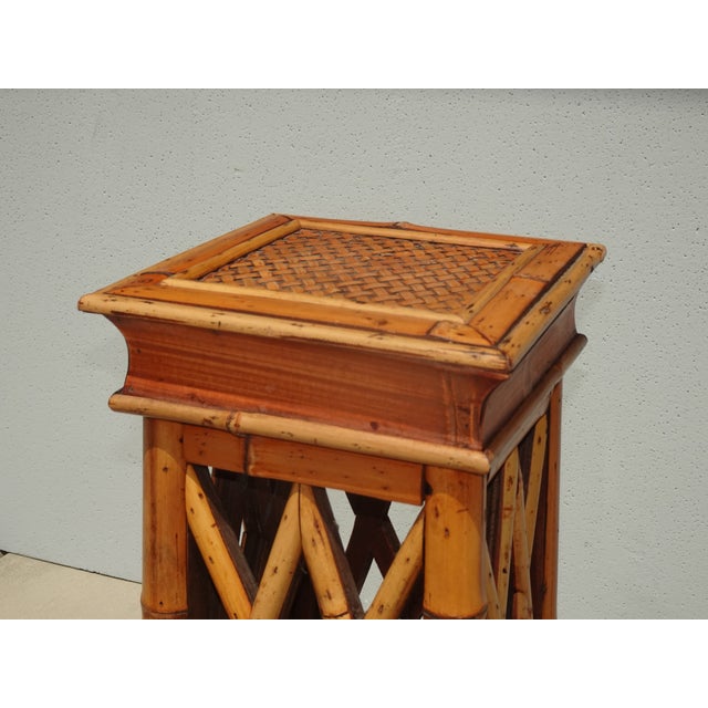 Vintage French Counry Bamboo Rattan Plant Stand ~ Side Table For Sale - Image 12 of 14